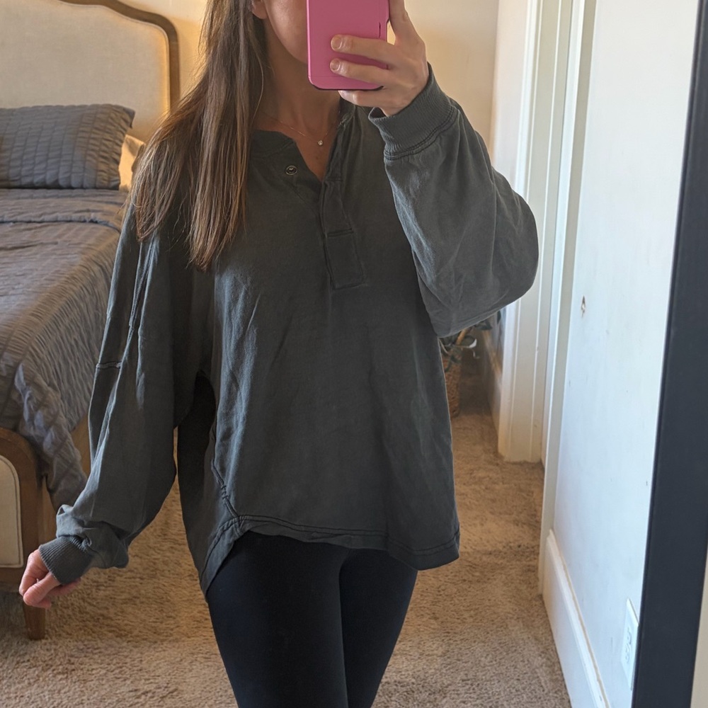 BDG Urban Outfitters Charcoal Gray Oversized henley long sleeve shirt